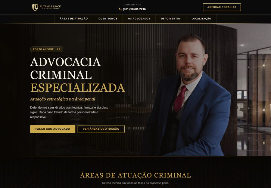 Print do site de escritório de advocacia criminal desenvolvido pela AF2 Digital