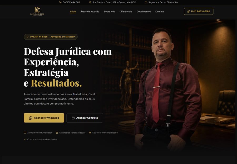 Print do site de escritório de advocacia com múltiplas áreas de atuação desenvolvido pela AF2 Digital